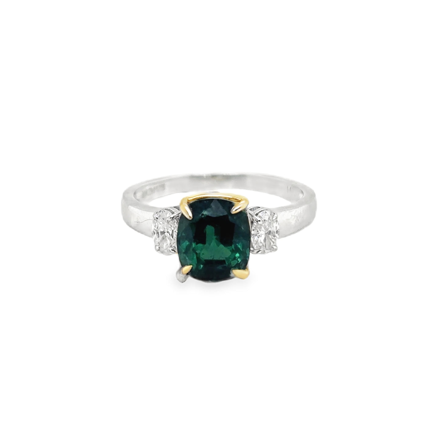 14K 2-Tone Green Tourmaline and Diamond Ring