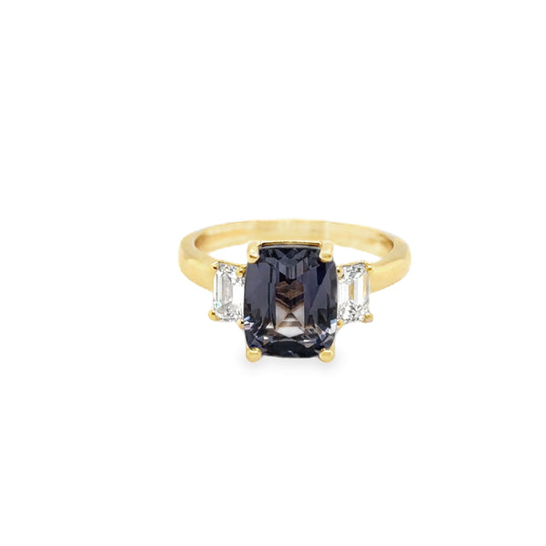 18KY Gray Spinel with Emerald Cut Diamonds Ring