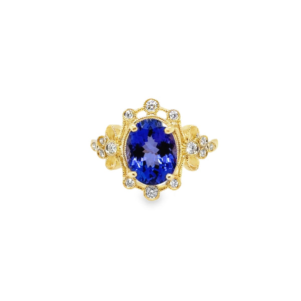 14KY Tanzanite Floral Milgrain Ring