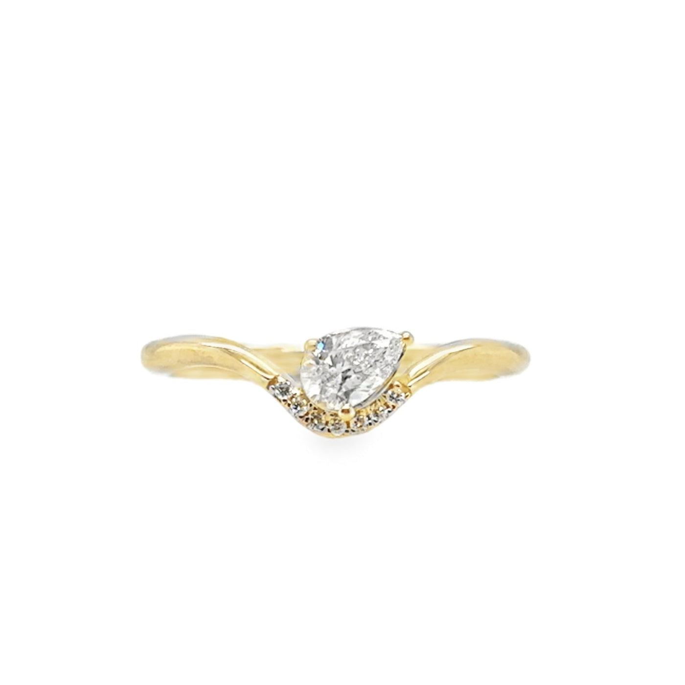 14KY Curve Pear and Round Diamond Ring
