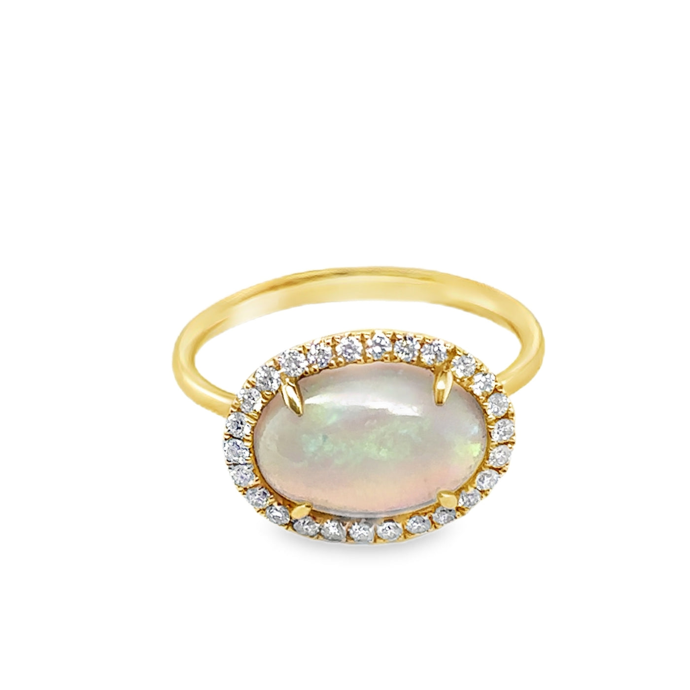 18KY Opal East to West Halo Ring