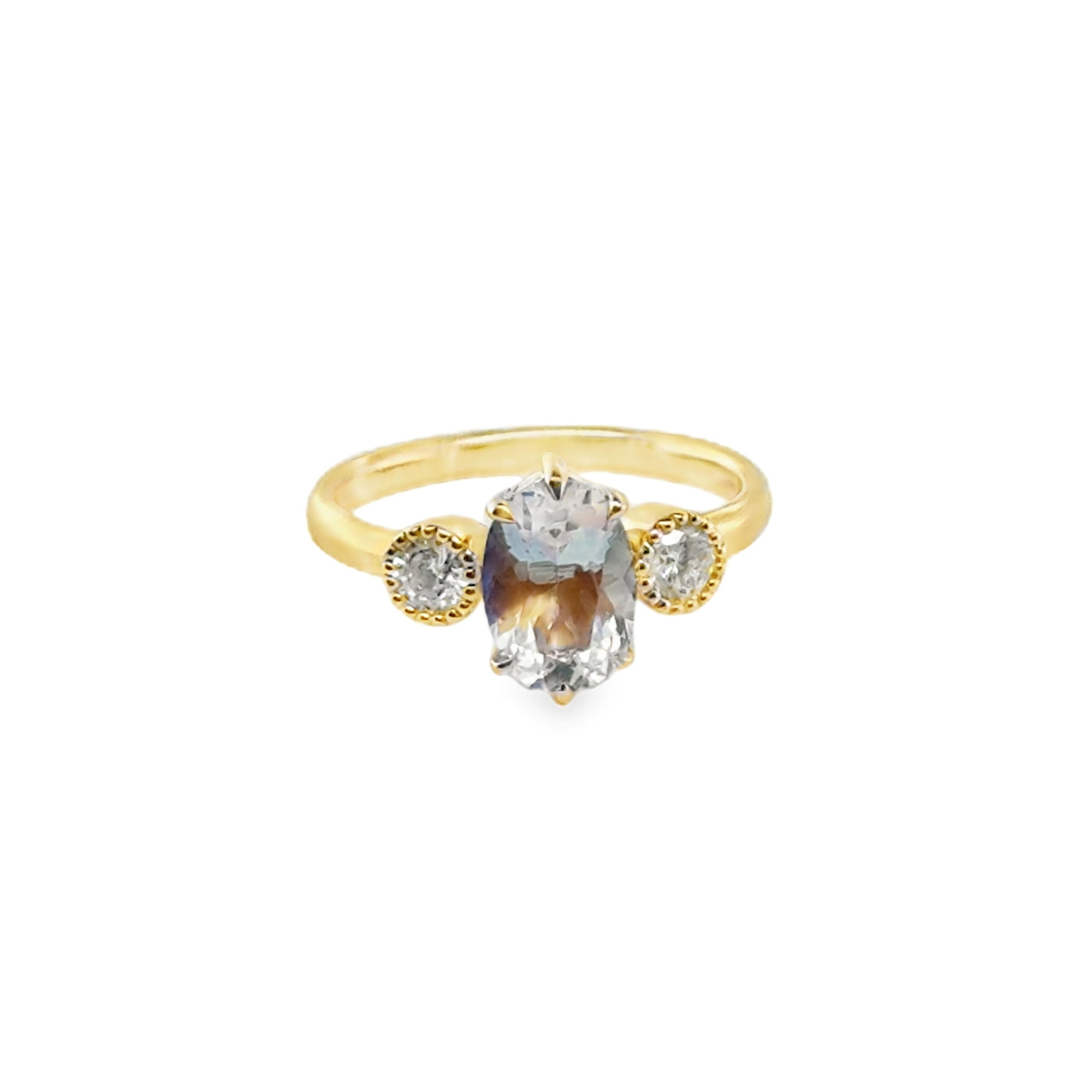 18KY "Riv" Faceted Moonstone & Diamond Ring