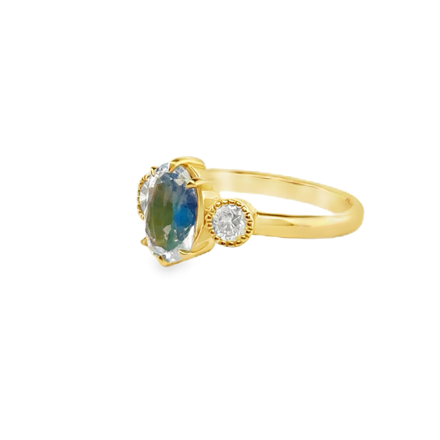 18KY "Riv" Faceted Moonstone & Diamond Ring