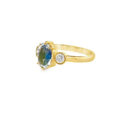 18KY "Riv" Faceted Moonstone & Diamond Ring