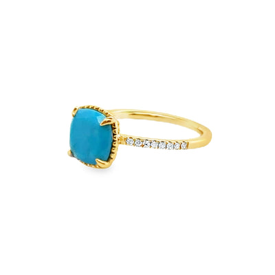 18KY Cushion Cut Turquoise & Diamond Ring