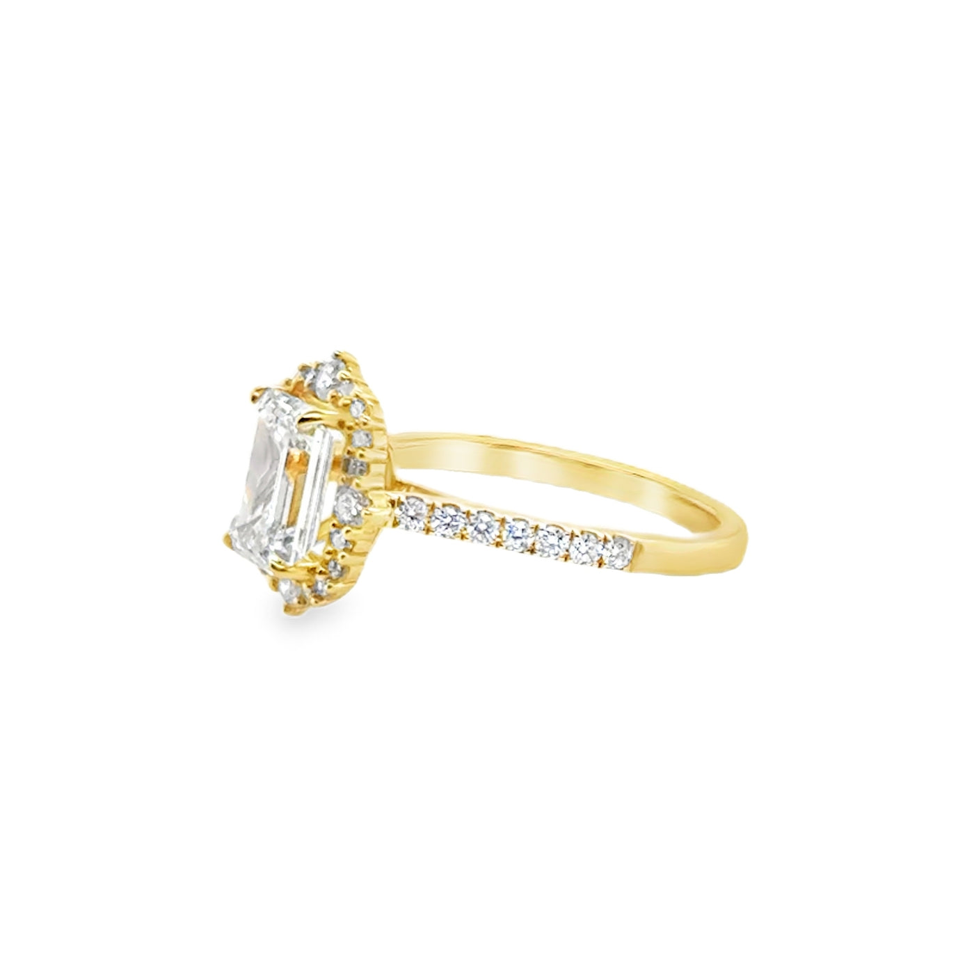 14KY E/VS1 IGI Emerald Cut LAB Diamond and Natural Accents Ring