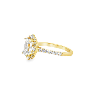 14KY E/VS1 IGI Emerald Cut LAB Diamond and Natural Accents Ring