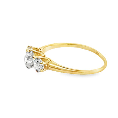 14KY Vintage 1900s 3-Stone HVS 1 ctw Old Mine Cut Ring