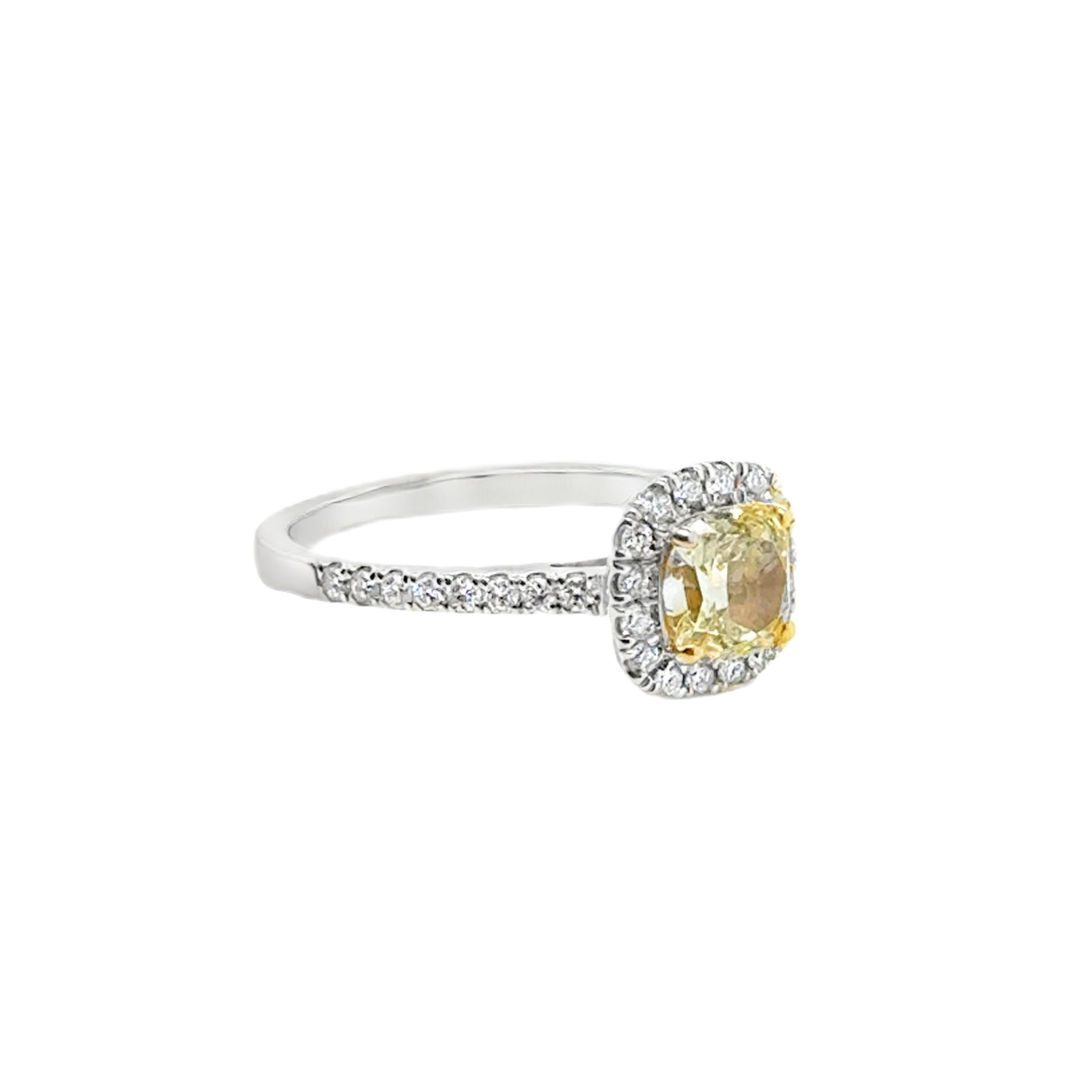 GIA 18KW Cushion Yellow & Natural Diamond Ring