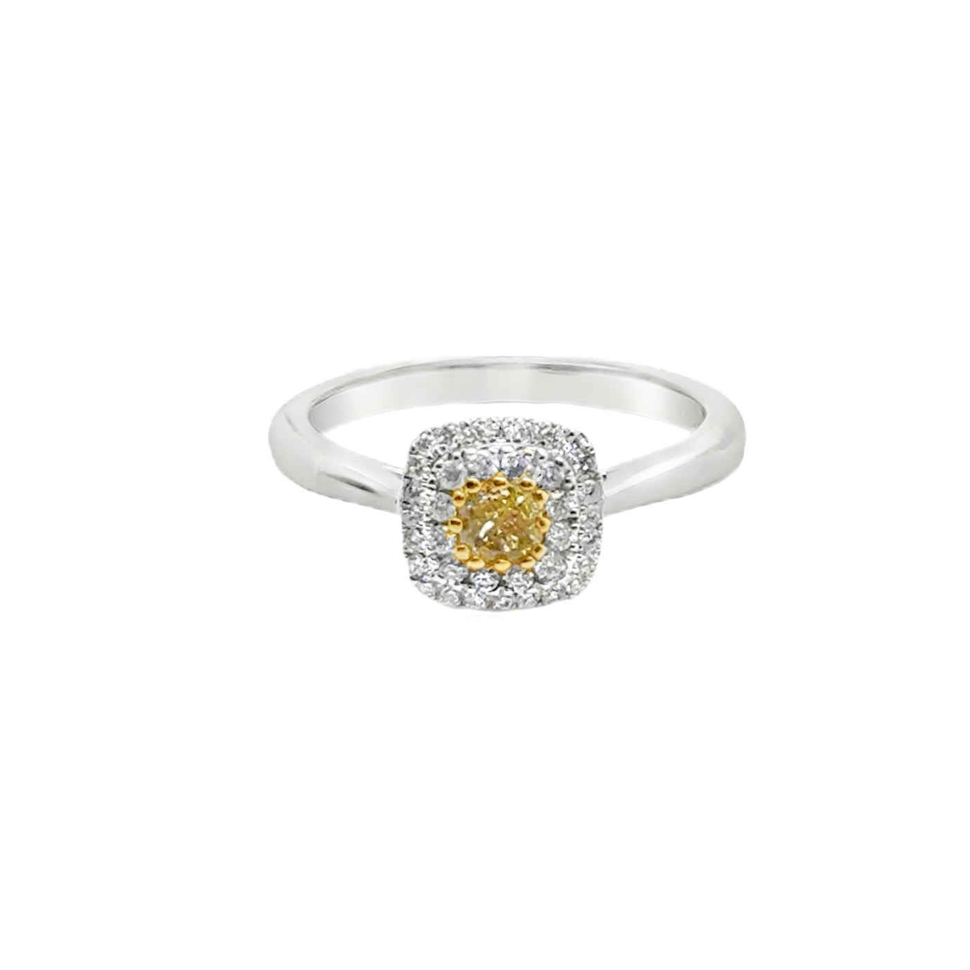 18KW Round Fancy Yellow Diamond & Diamond Ring