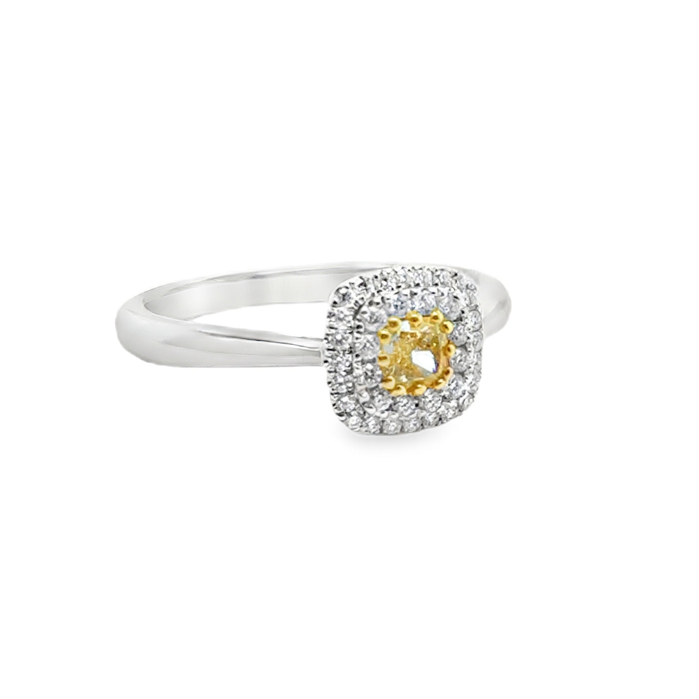 18KW Round Fancy Yellow Diamond & Diamond Ring
