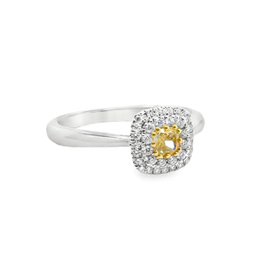 18KW Round Fancy Yellow Diamond & Diamond Ring