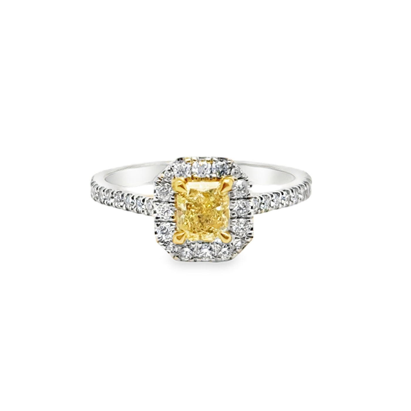 GIA 14KW Radiant Yellow & Diamond Ring
