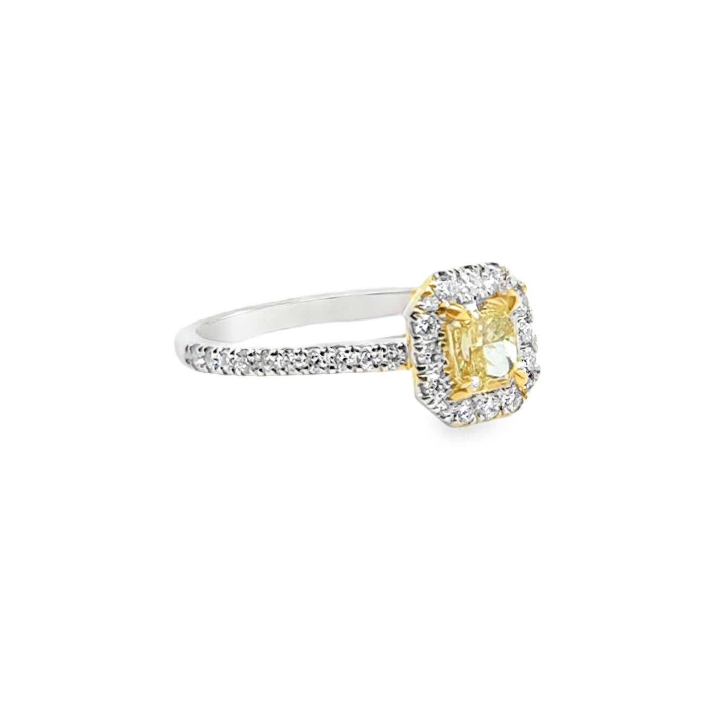 GIA 14KW Radiant Yellow & Diamond Ring