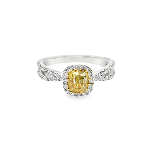 18KW Fancy Yellow Diamond & White Diamond Ring