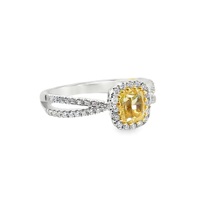 18KW Fancy Yellow Diamond & White Diamond Ring