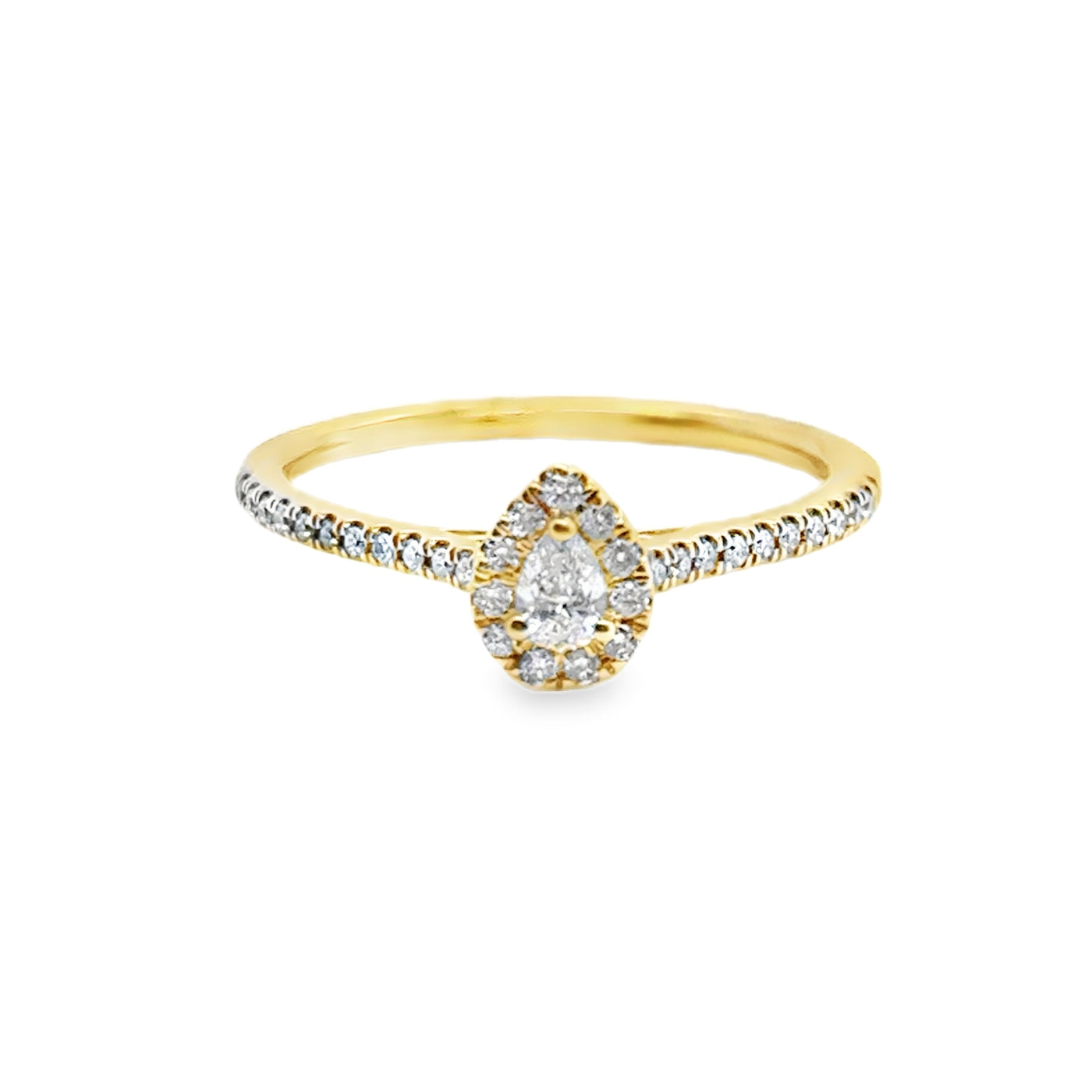10K Pear Diamond Halo Ring