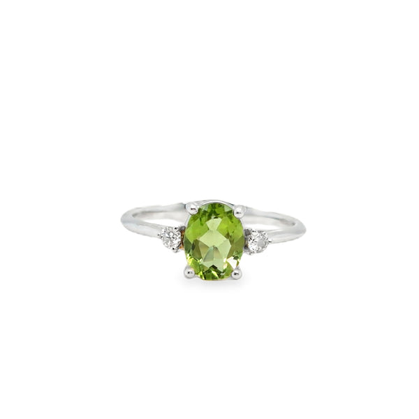 18KW Peridot & Diamond Ring,