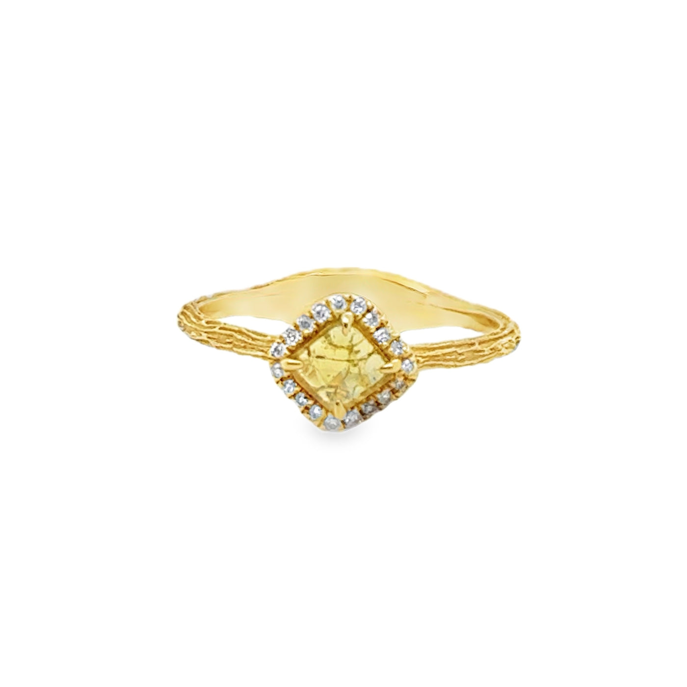 18KY Yellow Diamond Halo Twig Finish Ring