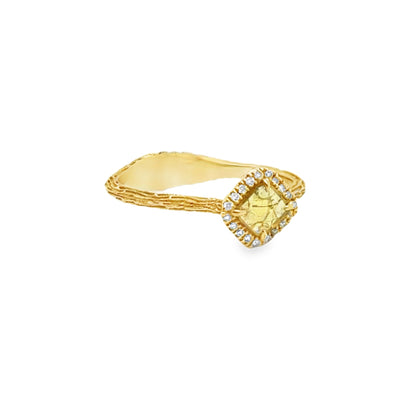 18KY Yellow Diamond Halo Twig Finish Ring