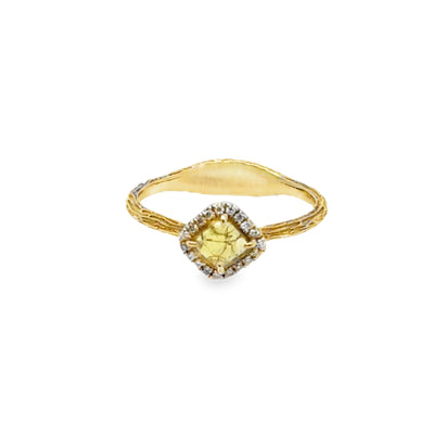 18KY Yellow Diamond Halo Twig Finish Ring