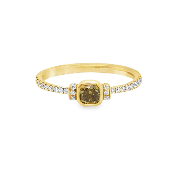 18KY Greenish Yellow Fancy Deep Diamond Ring