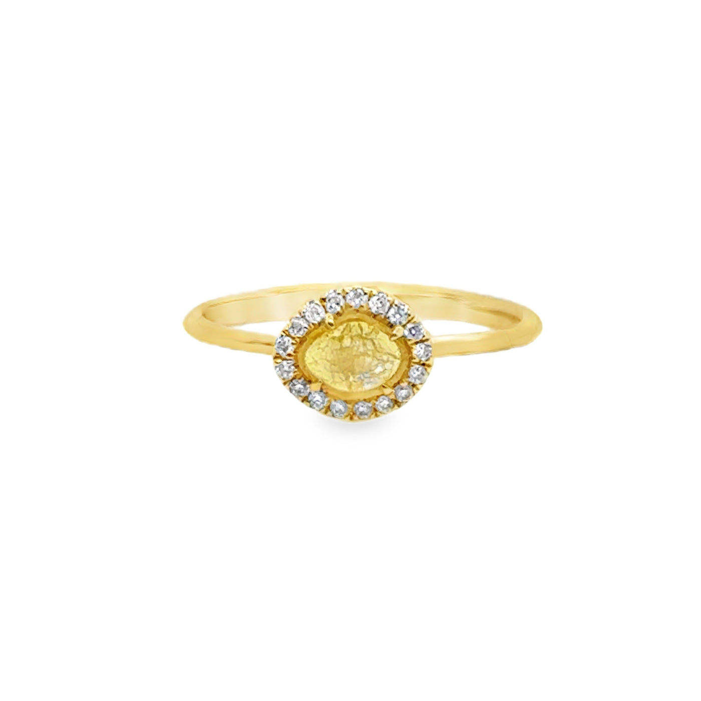 18KY Yellow Diamond Freeform Oval Halo Ring