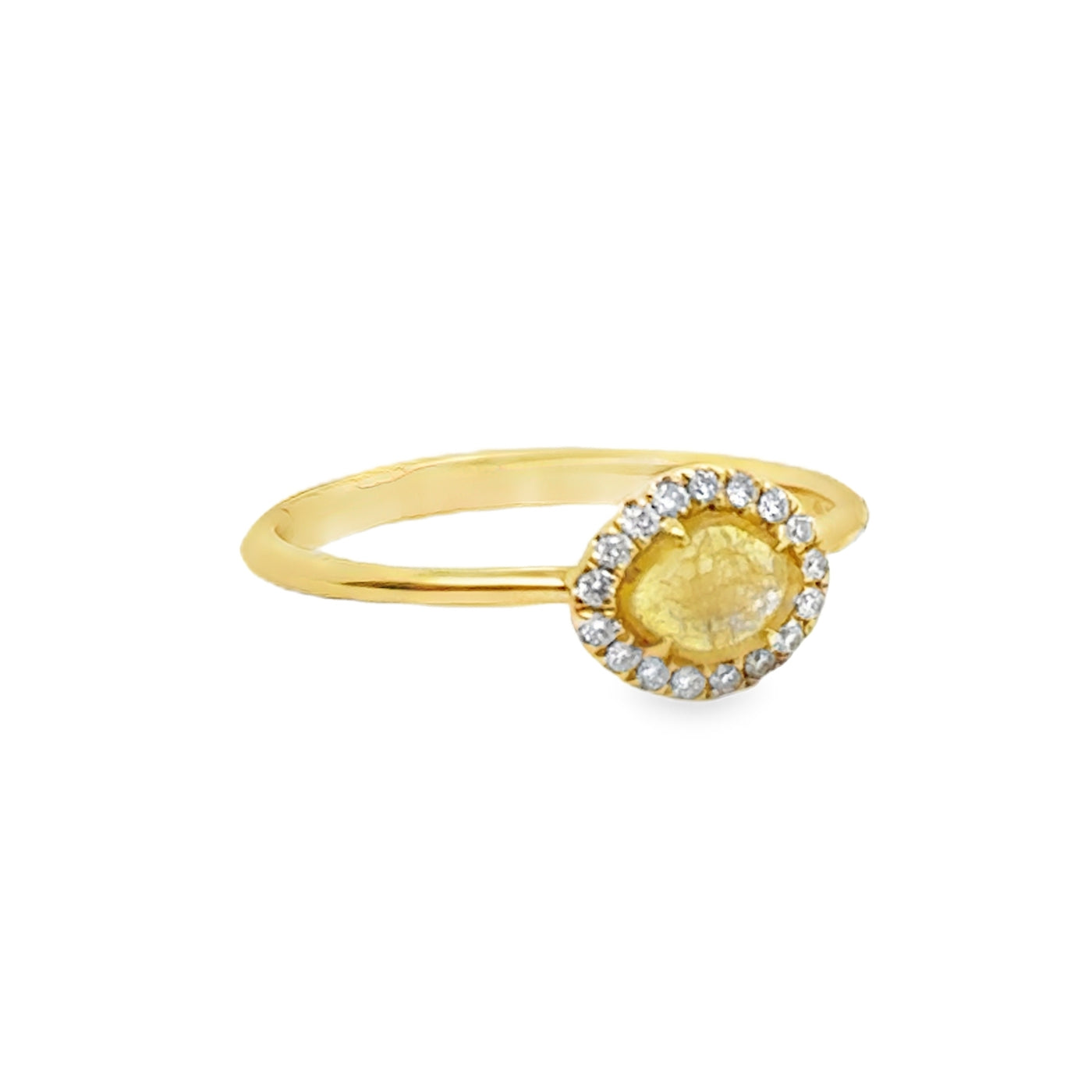 18KY Yellow Diamond Freeform Oval Halo Ring