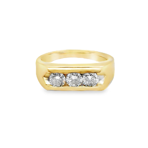 14KY Mens Diamond Trio Signet Ring