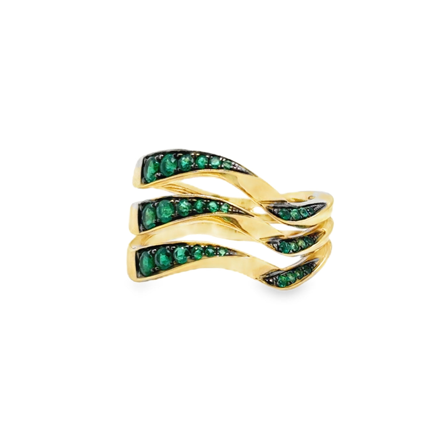18KY Emerald & Black Rhodium Wave Ring