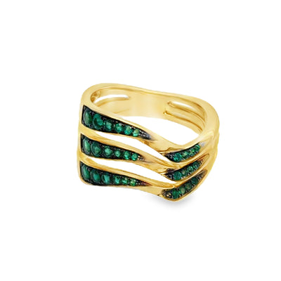 18KY Emerald & Black Rhodium Wave Ring
