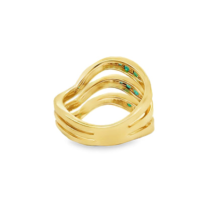 18KY Emerald & Black Rhodium Wave Ring