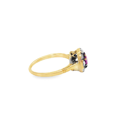 18KY Vintage Pink Sapphire & Diamond Ring
