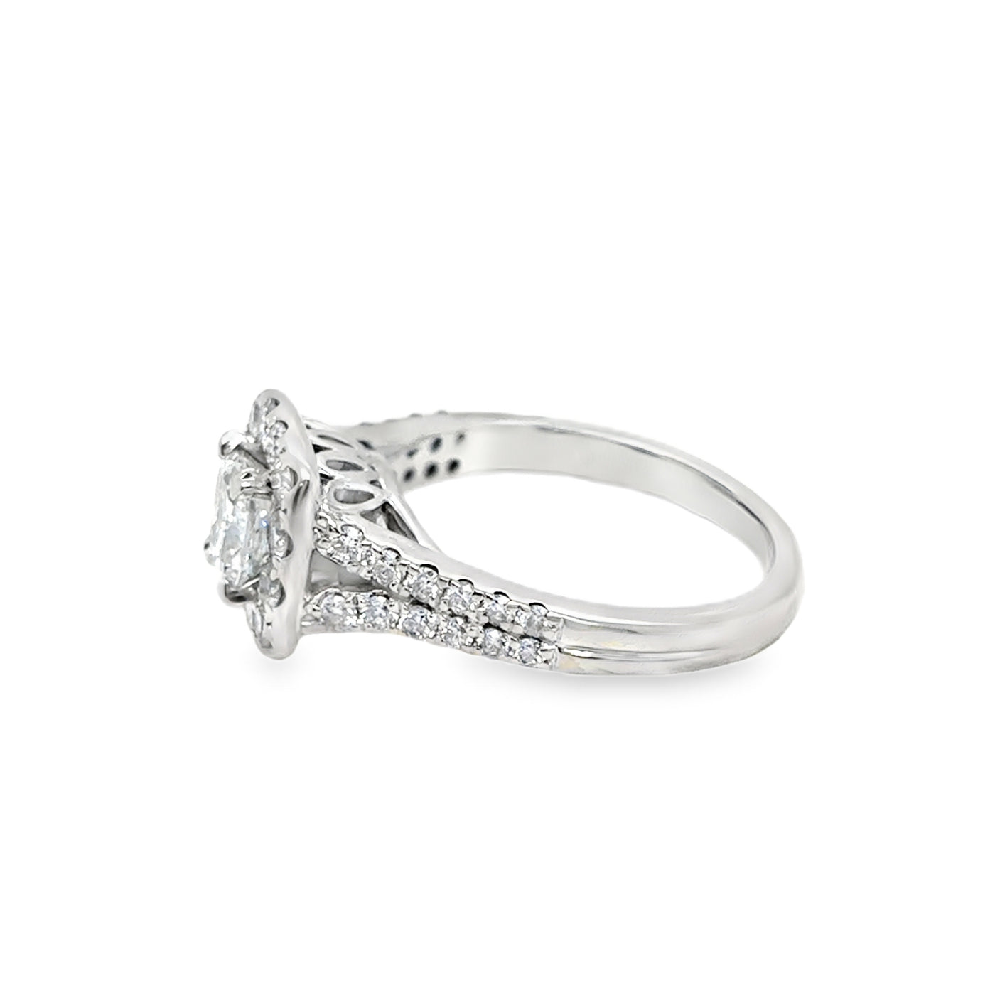 14KW Halo Diamond Split Shank with Cushion Ring