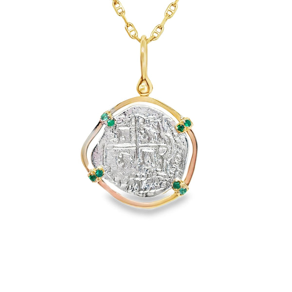 14KY Silver Atocha Coin Emerald Pendant