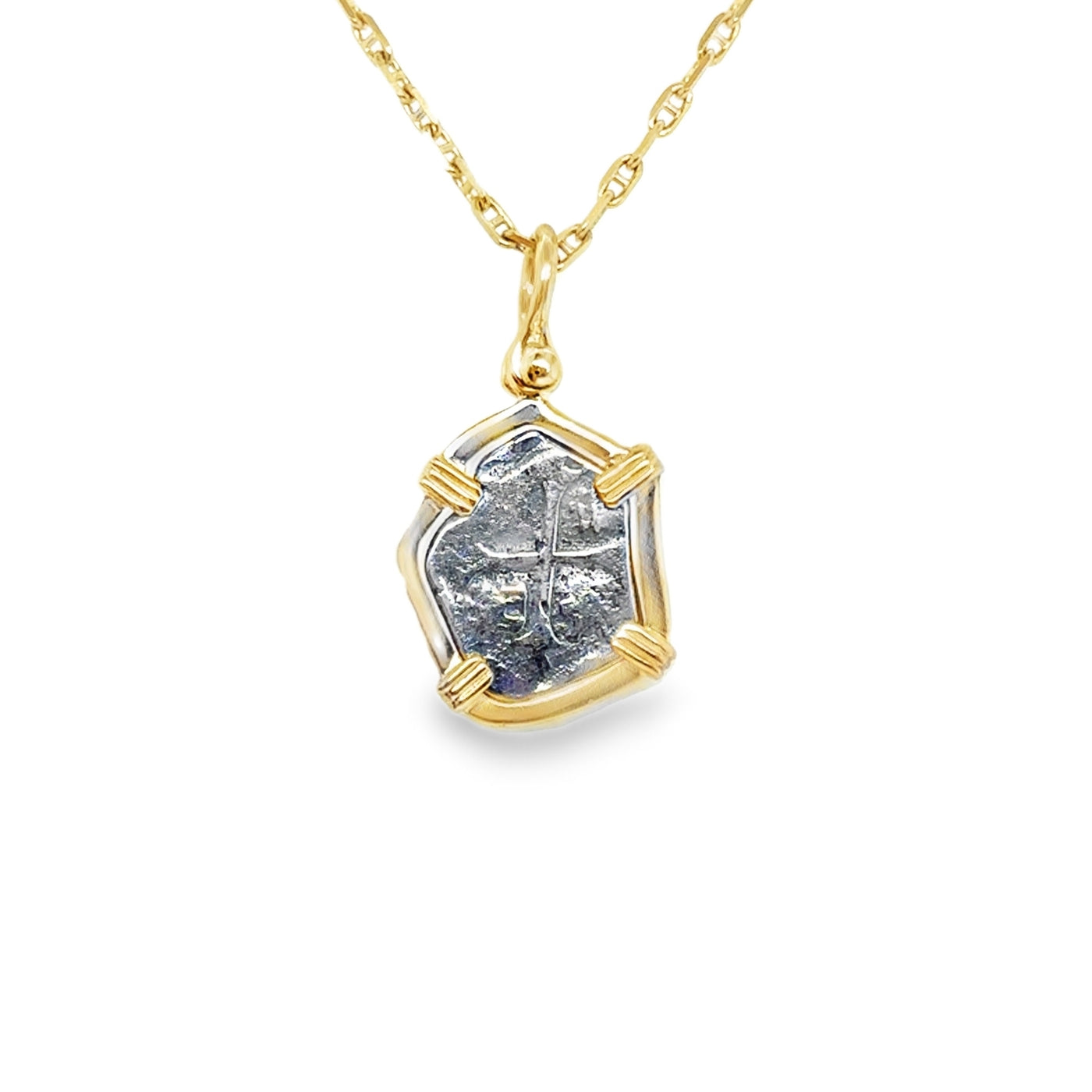 14KY/SS Freeform Oblong Atocha Coin Pendant