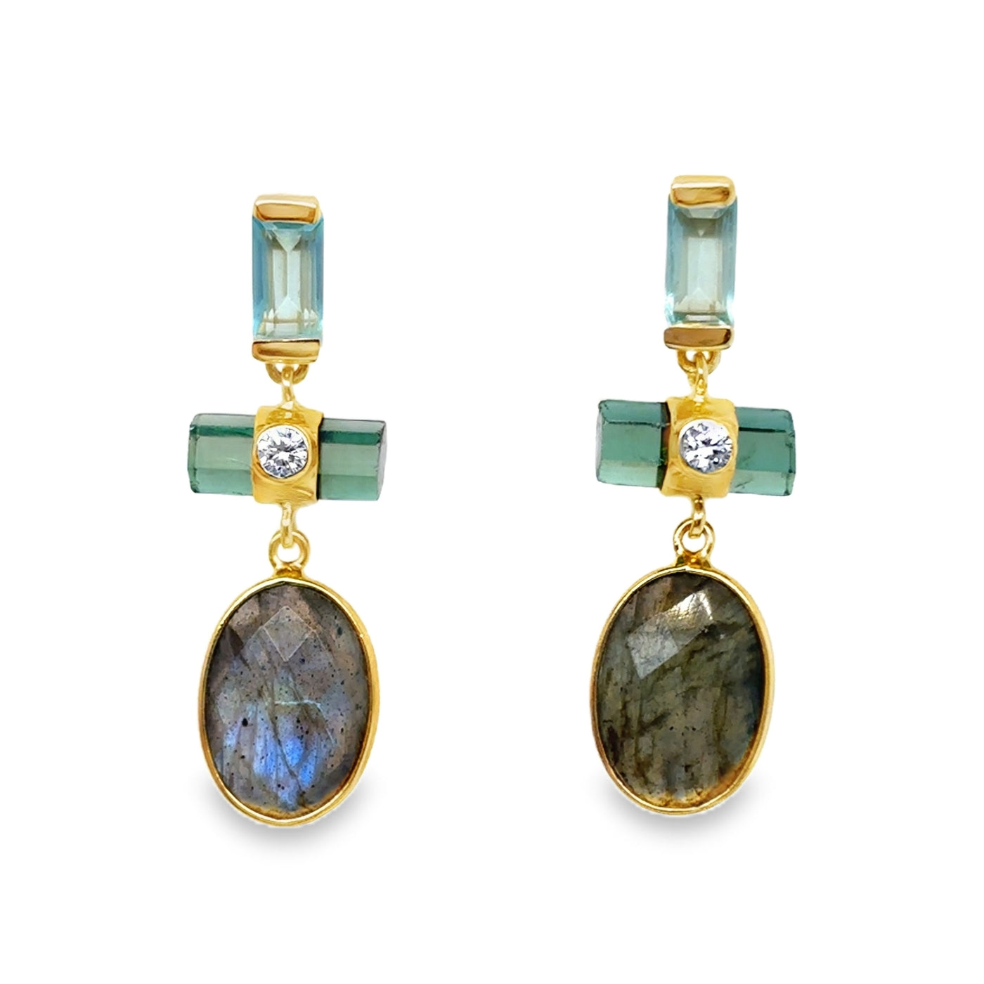 Gold Plated Sterling Silver Labradorite Multi-Stone Earring