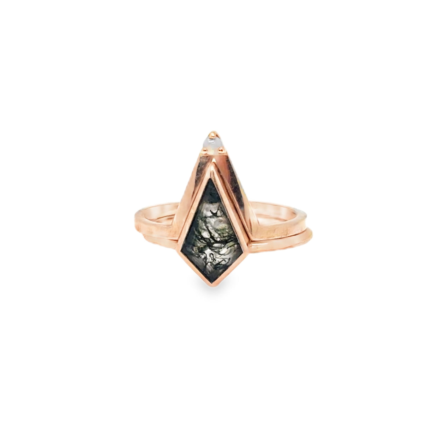 14KR Moss Agate Ring and Opal Accent Band