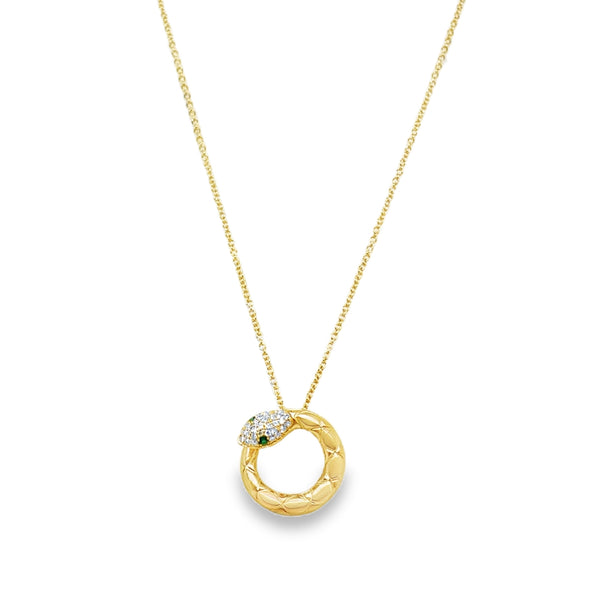 14KY Diamond and Emerald Snake Necklace