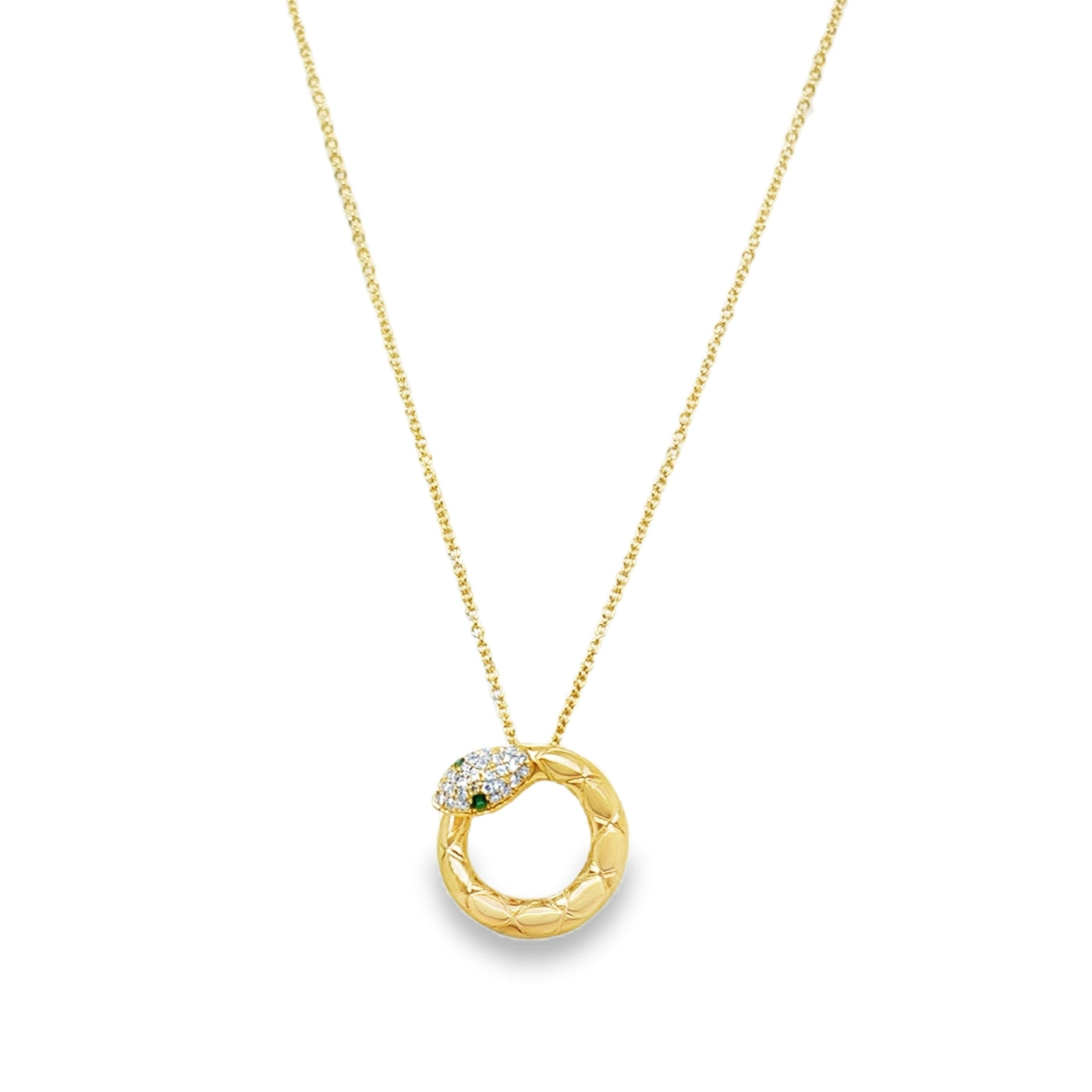 14KY Diamond and Emerald Snake Necklace