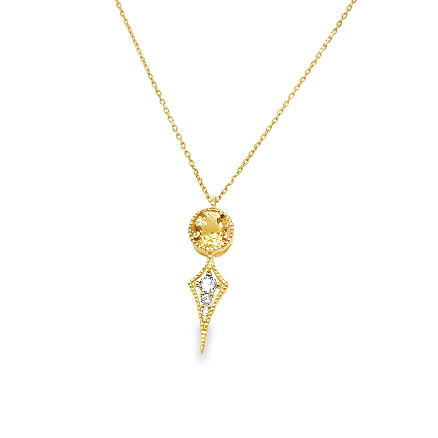 14KY Citrine & Diamond Pendant with Chain