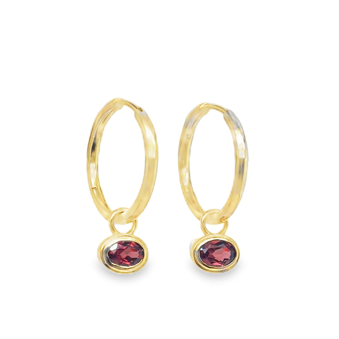 14KY Red Garent "Charmed" Hoop Dangle Earring