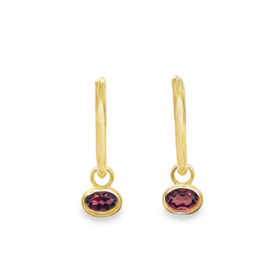 14KY Red Garent "Charmed" Hoop Dangle Earring