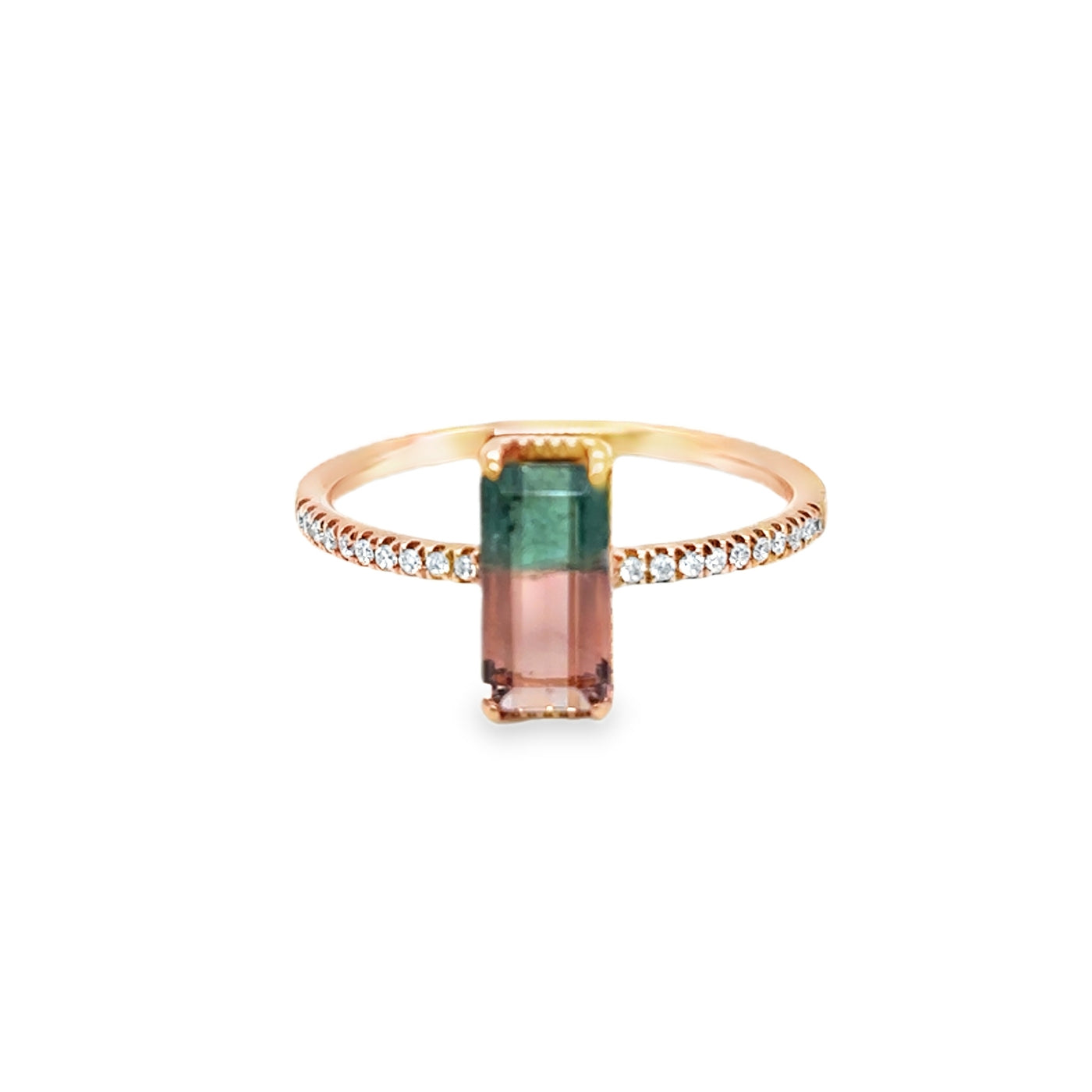 18K Yellow Gold Watermelon Tourmaline and Diamond Ring