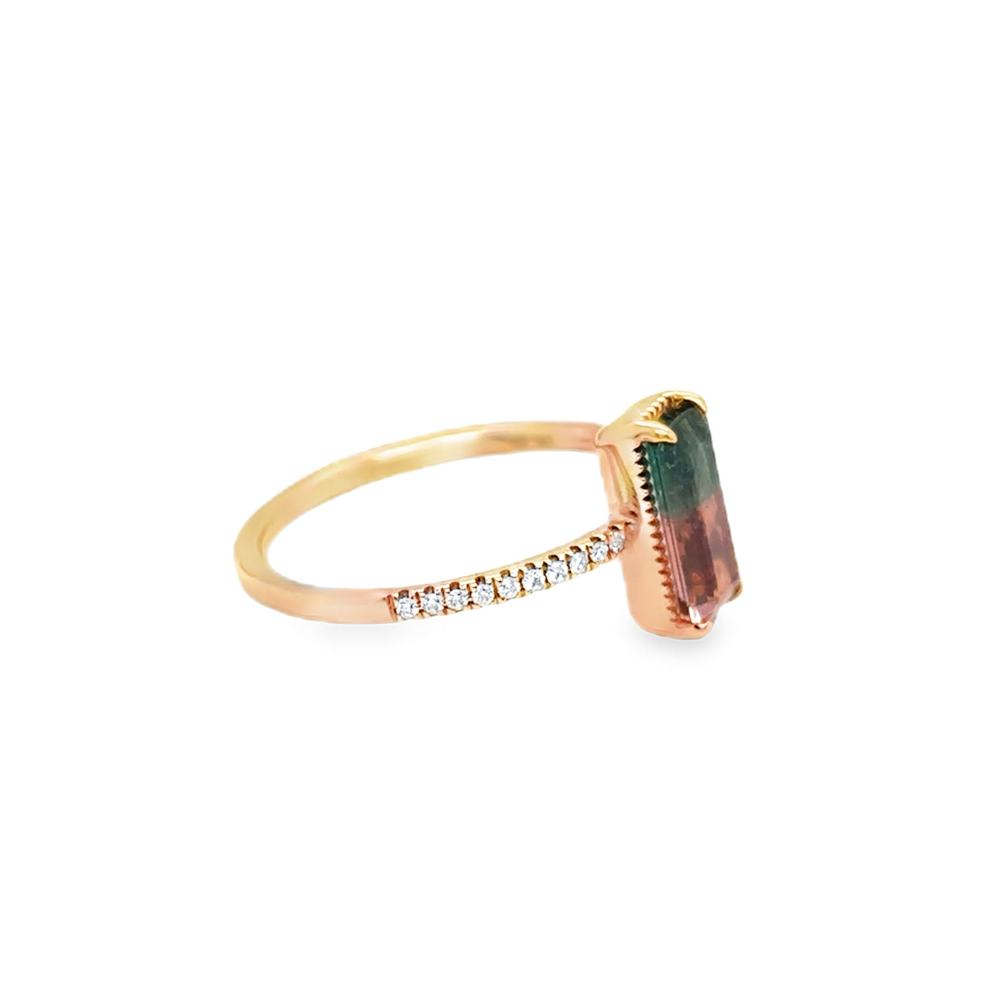 18K Yellow Gold Watermelon Tourmaline and Diamond Ring