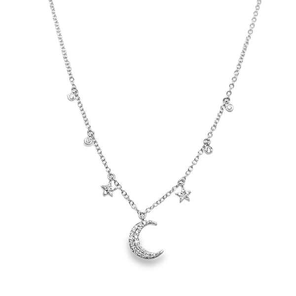 14KW Diamond Moon & Stars Necklace