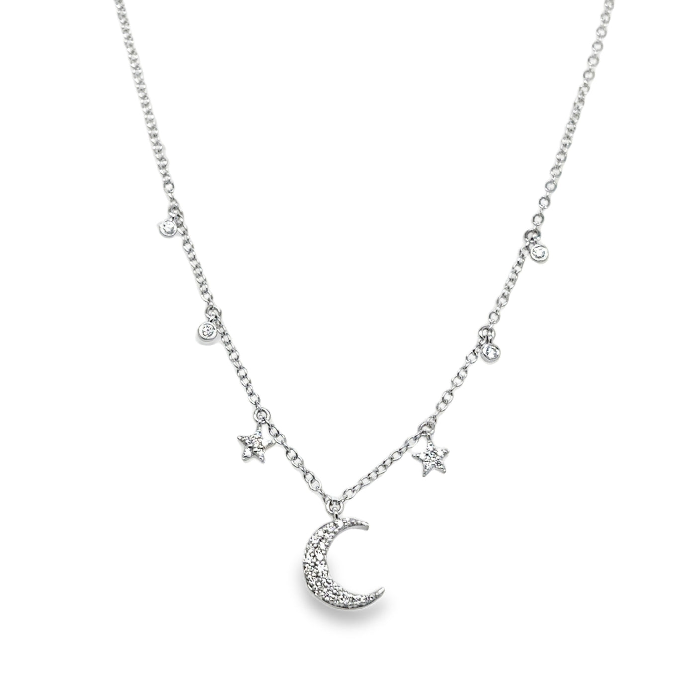 14KW Diamond Moon & Stars Necklace