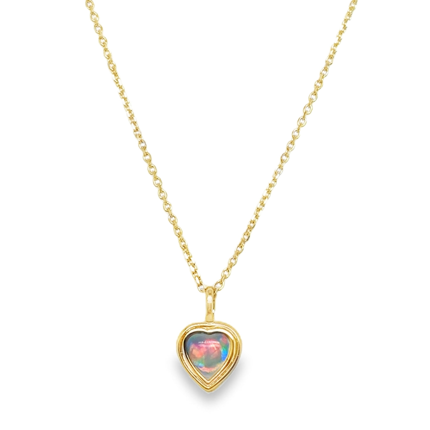14KY Heart Opal Double Bezel Pendant