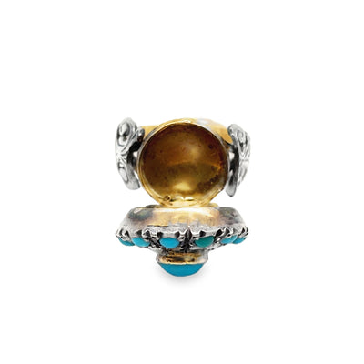 Georgian 18KY/925 Persian Turquoise and Rose Cut Diamond Poison Ring