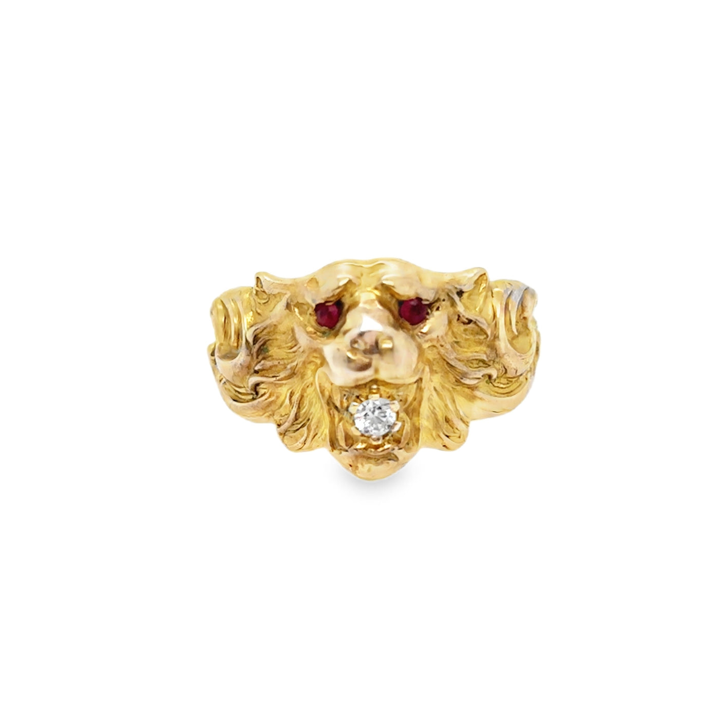 Vintage 14KY Ruby Eyes and Diamond Lion Ring